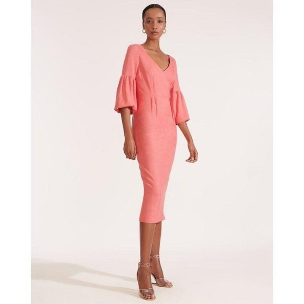 Veronica Beard Amalita Tea Length Pencil Dress Melon Pink